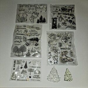 Clear Stamps Mixed Lot Christmas Tree Stocking House Reindeer Snowman READ